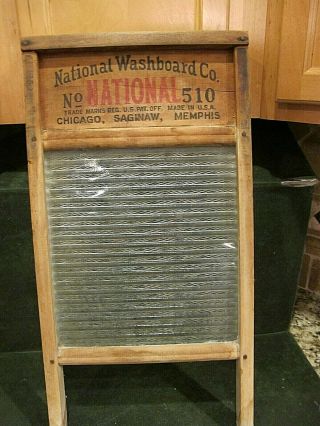 .  Antique National 510 Laundry Washboard Ribbed Glass Chicago 24 "