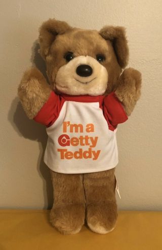 Rare Vintage Getty Teddy Bear Getty Oil & Gas 12” Advertising 1986 Plush