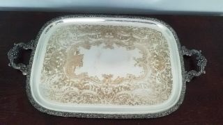 Vtg.  International Silver Co Large Silverplate On Copper Butlers Tray Ornate 27 "