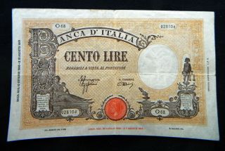 1944 Italy Kingdom Rare Large Banknote 100 £ Vf/xf Grande C