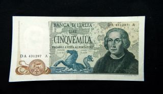 1971 Italy Rare Banknote 5000 Lire Columbus2 Xf First Date