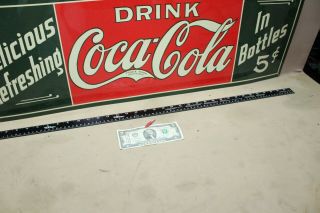 RARE VINTAGE DRINK COCA COLA EMBOSSED METAL SIGN BOTTLE 5 CENT FOUNTAIN GAS OIL 3