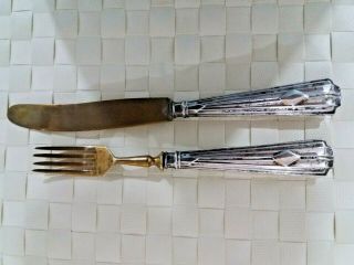 Antique Silver 800 Signed Knife & Fork Handle Gold Plate? - Cutlery Silverware