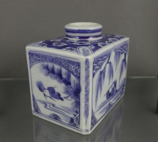 Antique Chinese Kangxi Blue & White Porcelain Tea Caddy Canister w/ Kingfishers 2