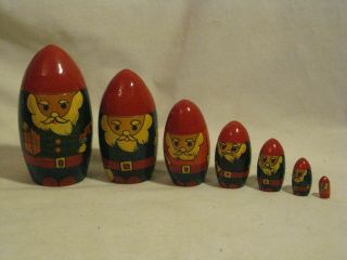 Vintage Ussr Santa Claus Painted Nesting Dolls Wooden Wood Stacking Doll Gnome
