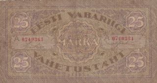 25 Marka Vg Banknote From Estonia 1922 Pick - 54 Rare