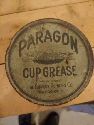Rare Vintage Paragon Refinery Cup Grease 1 Lb Metal Can Oil Gas Station Sign