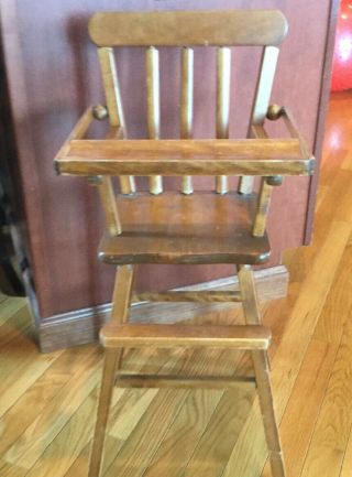 Vintage Wooden Doll High Chair 25 " Tall Baby Doll Toy Pretend Play W/ Lift Tray