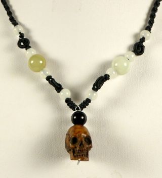 Rare Tibetan Llama Lama Glama Kapala Bone Human Skull Bead Silk Jade Cord