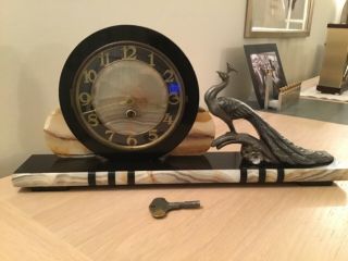 Spares / Repair Art Deco.  Marble Mantel Clock With Key In V.  G.  C Peacock Design