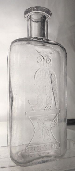 Owl Drug Antique Prescription Bottle 6 " Round Shoulder Nazimova? Owl Slug Plate