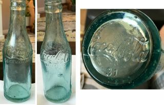 Vintage/antique Blue Straight Side Coca Cola Coke Glass Bottle Vg