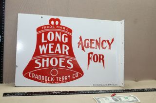 Rare Long Wear Shoes Bell Dealer 2 - Sided Flange Porcelain Metal Sign Gas Oil
