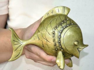 Chinese Bronze Copper Folk Feng Shui Animal Year Fish Auspicious Statue
