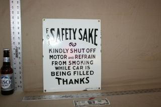 Rare Safety Sake Off Motor Service Dealer Porcelain Metal Sign Gas Oil Farm