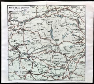 Antique Color Map : High Peak District,  England : 100 Authentic 1930