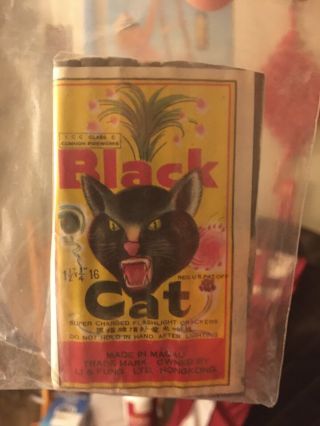 Rare Cl 3 Black Cat Firecracker Pack Label 16 - 1 1/12’s Clear Wrap
