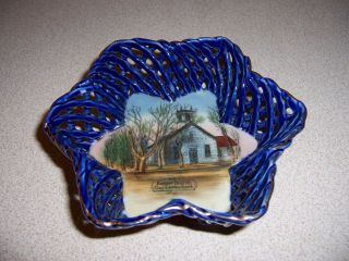 C.  1900 Baptist Church Clay Center Ks Antique Cobalt Porcelain Star Souvenir Dish