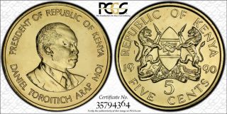 1990 Kenya 5 Cent Pcgs Sp65 - Extremely Rare Kings Norton Proof