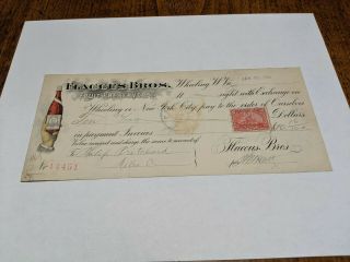 Antique 1899 Flaccus Bros.  Fruit Preservers Wheeling Wv Bank Check W/stamp Rare