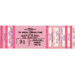 Asleep At The Wheel Concert Ticket Stub Austin Tx 10/31/77 Armadillo World Rare