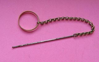 Antique Rare 19th Century Finger Ring Fine Head Tatting Hook On Chain Sewing.