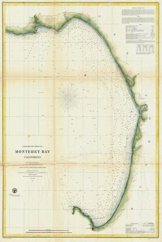 1857 Nautical Chart Us Coast Coastal Survey Map Decor Monterey Bay California