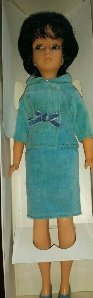 Vintage Tina Cassini Brunette Doll In " Aqua Blue Velvet Suit " Ensemble