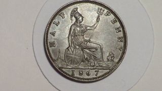 1867 Half - Penny.  Nunc.  Nicetoning.  Rare Thus.  Victoria.  1837 - 1901.  British.  1869