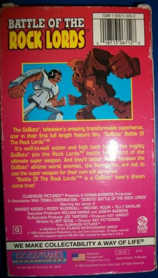 RARE VHS TAPE: GOBOTS - Battle of the Rock Lords VHS 74 Minutes Hanna Barbera 2