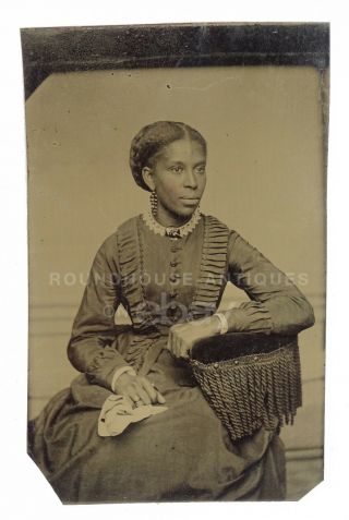 Rare 19th C.  Antique African American Woman Civil War Era Tintype Photograph