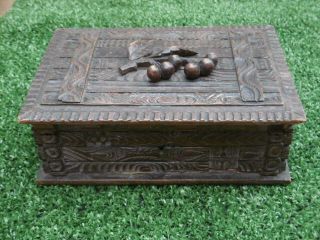 19thc Black Forest Oak Carved Box With Leaf & Berry Decor To Lid C.  1870