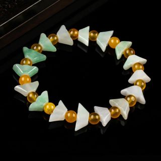 100 Pure Natural A Jadeite Hand - Carved Sycee Statue Bead Jade Bracelet /pa01d
