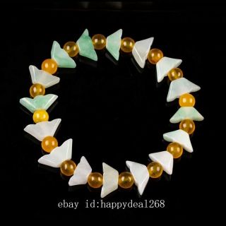 100 pure natural A jadeite hand - carved sycee statue bead jade bracelet /Pa01D 3