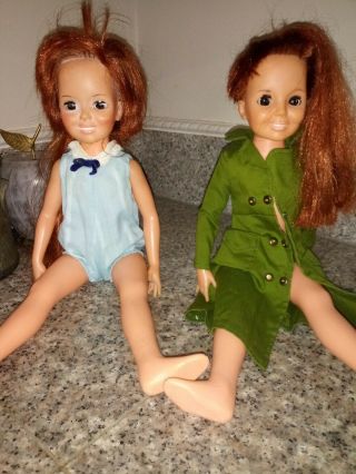 2 Vintage Ideal Grow Hair Crissy Dolls 1969 Jacket And Romper
