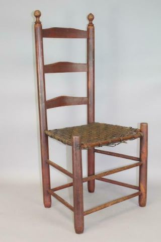 One Of A Set Of 4 18th C Ct Ladder Back Chairs In Grungy Red Paint 4