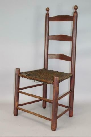ONE OF A SET OF 4 18TH C CT LADDER BACK CHAIRS IN GRUNGY RED PAINT 4 2