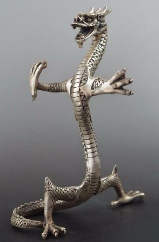 Handwork Collectible China Old Miao Silver Carve Lifelike Dragon Statue D02