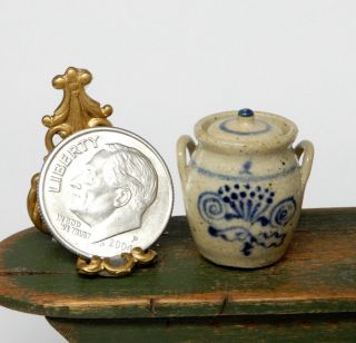 Vintage Jane Graber Handled Stoneware Crock - Artisan Dollhouse Miniature 1:12 2
