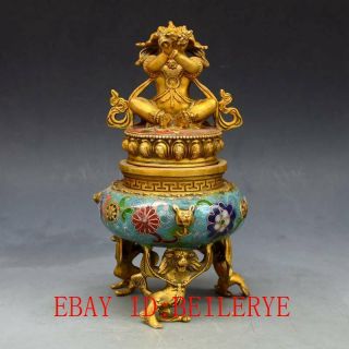 Chinese Vintage Brass Handwork Cloisonne King Kong Buddha Incense Burner