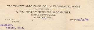 1890s antique Florence Sewing Machine Company letter with stamped envelope 3