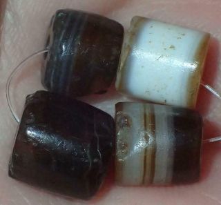 4 Ancient Indo - Tibetan Sulemani Agate Beads,  7 - 8.  5mm,  S1728