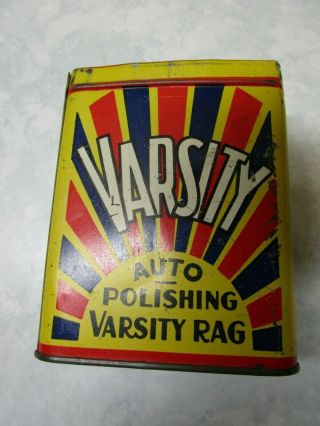 Vintage Rare Varsity Auto Polishing Dusting Cloth Tin 1940 
