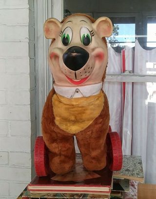 Vintage Knickerbocker Yogi Bear " Ride On Toy " Rubber Face Rare