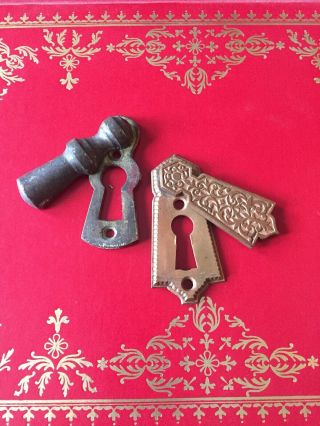 2 Large Cast Brass Victorian Door Lock Key Hole Cover