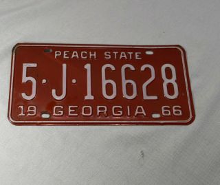 Vintage Rare Red 1966 Georgia Peach State Automobile Car License Plate Tag