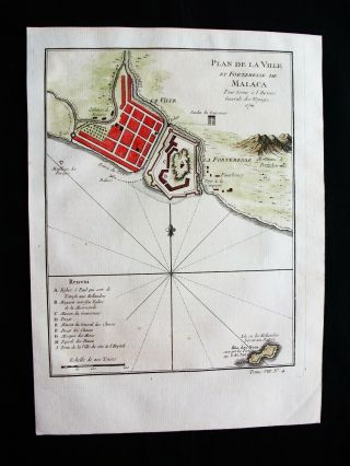 1754 Bellin: Orig.  Map Asia,  East Indies,  Oceania,  Malacca City,  Malaysia,  Johor