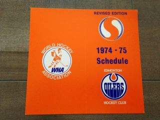 Rare 1974 - 75 Edmonton Oilers Wha Pocket Schedule Not Folded 6 " X 6 "