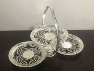 Vintage Silver Plated 3 Tier Folding Desert Server,  Made In England