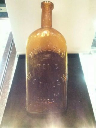 Antique Honduras Tonic W.  E.  T.  Wiss & Co Mfr Pint Amber Bottle